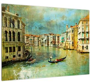 Obraz - Benátsky kanál a gondoly (70x50 cm)