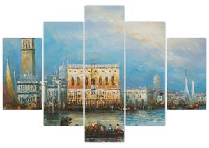 Obraz - Gondola prechádzajúca Benátkami, olejomaľba (150x105 cm)