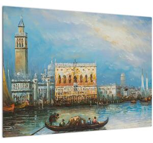 Obraz - Gondola prechádzajúca Benátkami, olejomaľba (70x50 cm)
