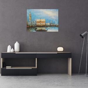Obraz - Gondola prechádzajúca Benátkami, olejomaľba (70x50 cm)