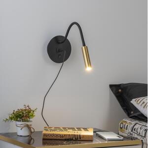 Brilagi -LED Flexibilná nástenná lampa s USB portom MAYA LED/3W/230V čierna/zlatá