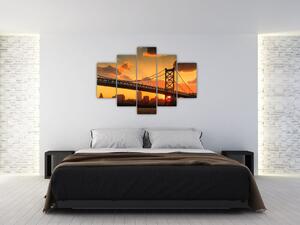 Obraz - Západ slnka nad mostom Bena Franklina, Filadelfia (150x105 cm)