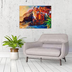 Obraz - Dedina na pobreží Cinque Terre, Talianska riviéra, moderný impresionizmus (70x50 cm)