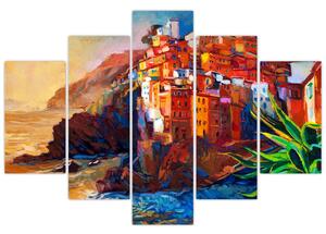 Obraz - Dedina na pobreží Cinque Terre, Talianska riviéra, moderný impresionizmus (150x105 cm)