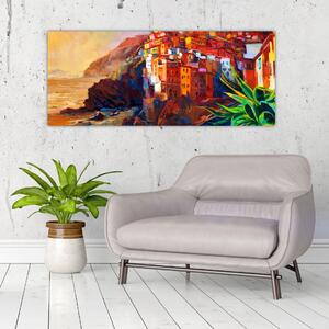 Obraz - Dedina na pobreží Cinque Terre, Talianska riviéra, moderný impresionizmus (120x50 cm)