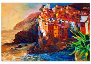 Obraz - Dedina na pobreží Cinque Terre, Talianska riviéra, moderný impresionizmus (90x60 cm)