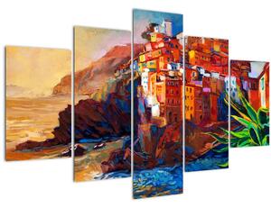 Obraz - Dedina na pobreží Cinque Terre, Talianska riviéra, moderný impresionizmus (150x105 cm)