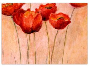 Sklenený obraz - Červené tulipány (70x50 cm)
