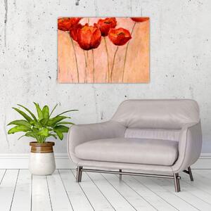 Sklenený obraz - Červené tulipány (70x50 cm)