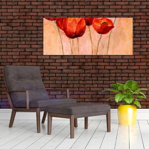 Obraz - Červené tulipány (120x50 cm)