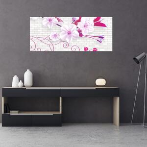 Obraz vetvičky s kvetmi (120x50 cm)