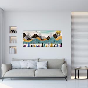 Grafický obraz s jeleňmi (120x50 cm)