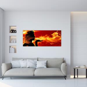 Obraz zeny s plameňmi (120x50 cm)