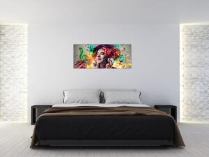 Obraz - Umelkyňa so slúchadlami (120x50 cm)