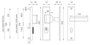 Bezpečnostné kovanie MP AXA - OMEGA2 PLUS (F6 - Inox elox), kľučka-kľučka, PZ PLUS s otvorem pro vložku, MP F6 Inox Elox, 72 mm