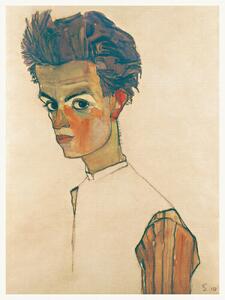 Umelecká tlač Man in Striped Shirt (Male Self Portrait) - Egon Schiele, (30 x 40 cm)
