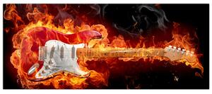 Obraz - Gitara v plameňoch (120x50 cm)