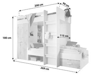 Detská poschodová posteľ 90 cm Mathers (biela + svetlosivá). Vlastná spoľahlivá doprava až k Vám domov. 1082825