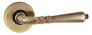 Dverové kovanie TWIN PRAHA 9031 (ABR), kľučka/kľučka, okrúhla rozeta, Okrúhla rozeta s otvorom pre obyčajný kľúč BB, Twin ABR (mosadz patinovaná)