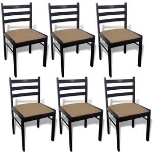 Jedálenské stoličky 6 ks, hnedé, drevený masív a zamat