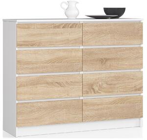 Ak furniture Komoda Kuba 120 cm 8 zásuviek biela/sonoma