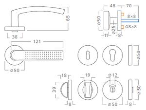 Dverové kovanie ACT Rosa R PK (F4), kľučka-kľučka, WC kľúč, AC-T F4 (hliník bronz)