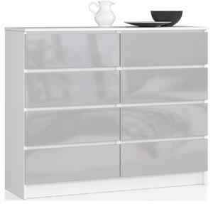 Ak furniture Komoda Kuba 120 cm 8 zásuviek biela/sivá