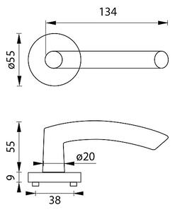 Dverové kovanie MP Nero-R (BRÚSENÁ NEREZ), kľučka-kľučka, Otvor pre obyčajný kľúč BB, MP BN (brúsená nerez)