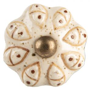Béžová okrúhla keramická úchytka kvetina - Ø 4*3 cm / S4 cm - Clayre & Eef