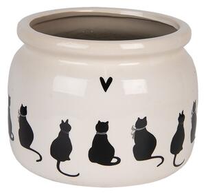 Béžový obal na kvetináč s mačkami a srdiečkom Dog&Cat L - Ø 20*15 cm - Clayre & Eef
