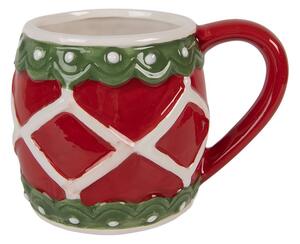 Červeno-zelený vianočný keramický hrnček - 13*10*9 cm / 375 ml - Clayre & Eef