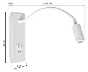 LED flexibilná nástenná lampička s USB BASE LED/8W+LED/2W/230V, biela