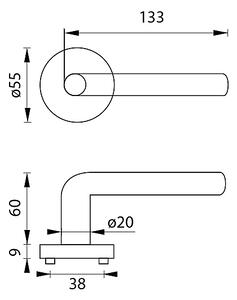 Dverové kovanie MP Mona-R (BRÚSENÁ NEREZ), kľučka-kľučka, Otvor na cylindrickú vložku PZ, MP BN (brúsená nerez)
