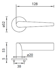 Dverové kovanie MP Seco R 1964 5 S (WS), kľučka-kľučka, Bez spodnej rozety, MP WS (biela mat)