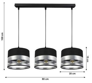 Luster na lanku MILO 3xE27/60W/230V strieborná/čierna