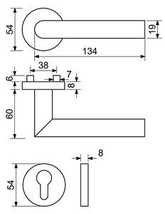 Dverové kovanie RICHTER RK.L-FORM (NEREZ), kľučka-kľučka, Otvor na cylindrickú vložku PZ, RICHTER Nerez matný