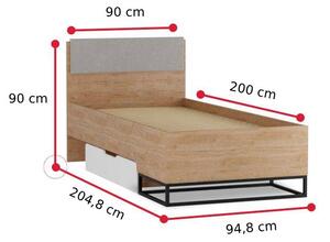Detská posteľ ANDRO, 90x200, hikora/biely mat