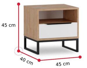 Nočný stolík ANDRO, 45x45x40, hikora/biely mat