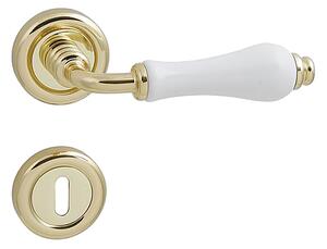 Dverové kovanie MP Dalia 600 - R (OLV/BP - Mosadz leštená lakovaná / biely porcelán), kľučka-kľučka, WC kľúč, MP OLV (mosadz leštená a lakovaná)