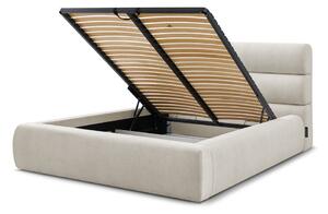 Béžová čalúnená dvojlôžková posteľ s úložným priestorom s roštom 180x200 cm Jagna – Bobochic Paris