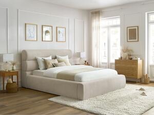 Béžová čalúnená dvojlôžková posteľ s úložným priestorom s roštom 180x200 cm Jagna – Bobochic Paris