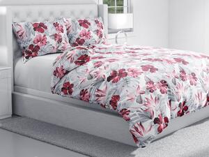 Biante Bavlnené posteľné obliečky Sandra SA-440 Červeno-sivé kvety a listy monstery Predĺžené 140x220 a 70x90 cm