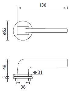 Dverové kovanie MP DARA - R 4007 5S (OLS - Mosadz brúsená), kľučka-kľučka, Bez spodnej rozety, MP OLS (mosadz brúsená a lakovaná)