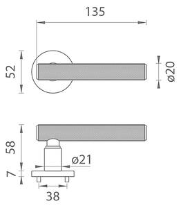 Dverové kovanie MP Kerria - R 7S (BS - Čierna matná), kľučka-kľučka, WC kľúč, MP BS (čierna mat)