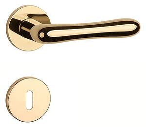 Dverové kovanie MP Cynia - R 7S (OLV PVD - Mosadz leštená lakovaná), kľučka-kľučka, Bez spodnej rozety, MP PVD OLV (mosadz leštená)