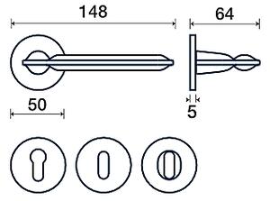 Dverové kovanie TWIN BUMP (CM), kľučka/kľučka, okrúhla rozeta, Okrúhla rozeta s otvorom pre obyčajný kľúč BB, Twin CM (čierny mat)