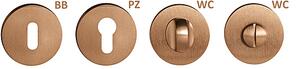 Dverové kovanie TWIN TWIN FILOO (RC), kľučka/kľučka, okrúhla rozeta, Okrúhla rozeta s otvorom pre obyčajný kľúč BB, TWIN RC (red copper)