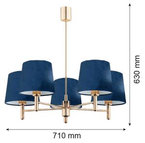Argon 2086 - Luster na tyči PONTE 5xE27/15W/230V mosadz/modrá