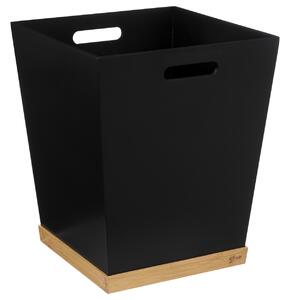 Odpadkový kôš Bava, čierna/s drevenými prvkami, 32,5x26,5x26,5 cm