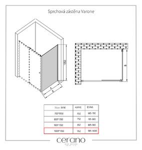 CERANO - Sprchová zástena Varone L/P - čierna matná, transparentné sklo - 100x195 cm - jednodielna pevná